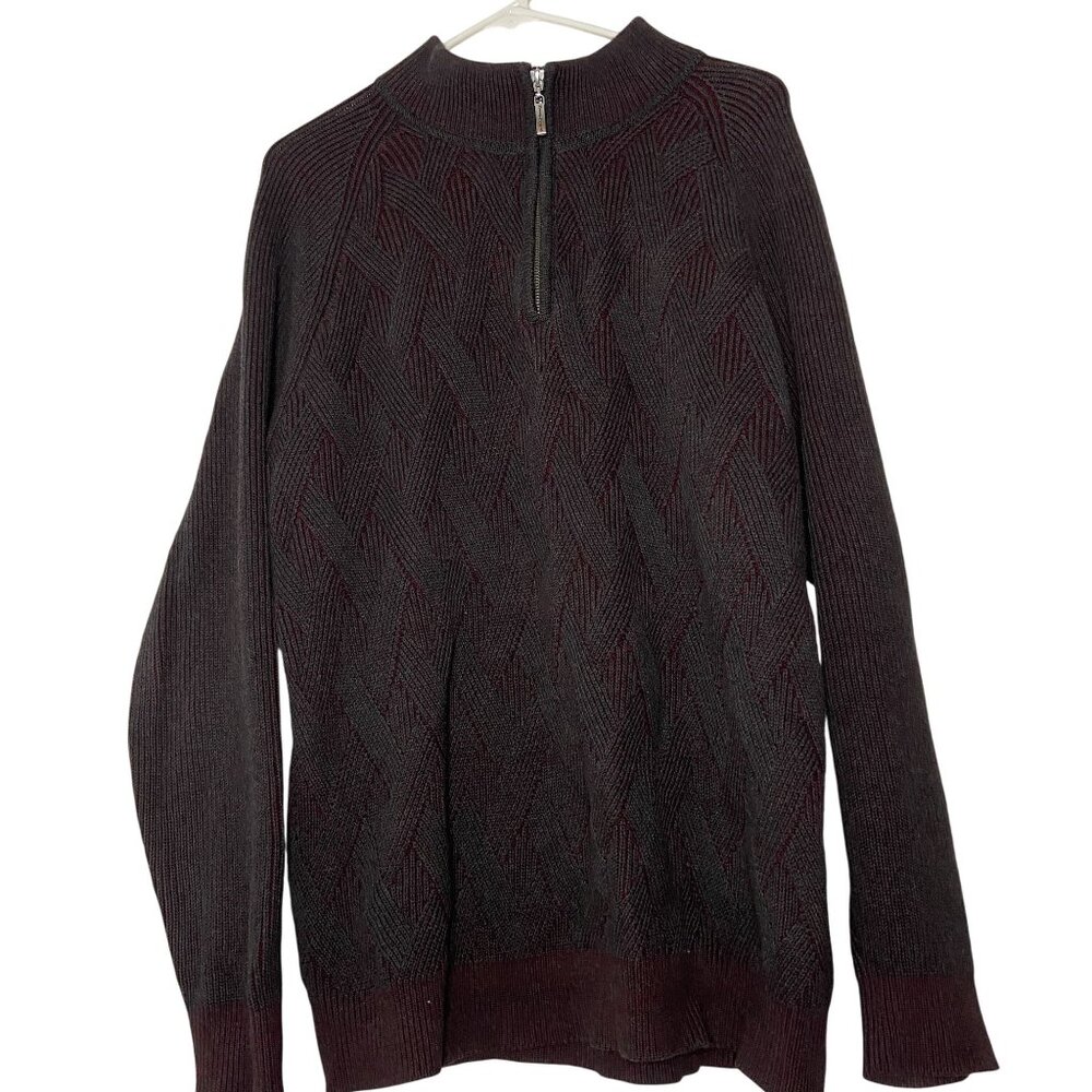 Tommy Bahama Mens Large Gray & Red Cotton Sweater With Half-Zip